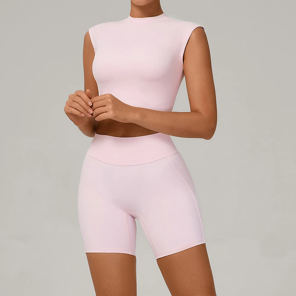 

Yoga Set 2PCS Sport Suit Women Sportswear Workout Clothes Short Sleeve Gym Crop Top High Waist Shorts Fitness Sports Overalls