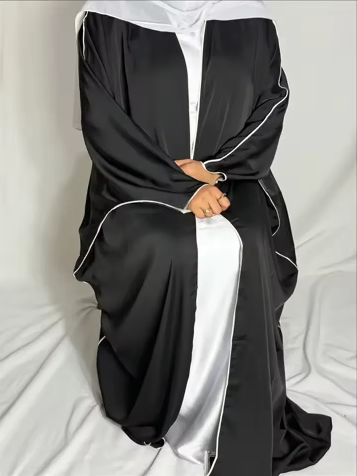 

Eid Kimono Muslim Woman Dress Satin Open Abaya Dubai Luxury Arab Kaftan Moroccan Turkey Robe Islam Clothing Jalabiya Gown Kebaya