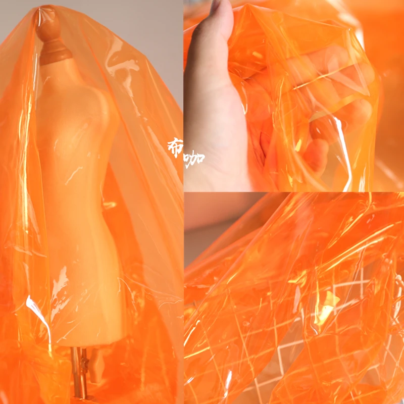 Bright Orange TPU Transparent Liquid Film Fabric Crystal Bag Colored Plastic Cloth Waterproof Raincoat Designer Sewing Material