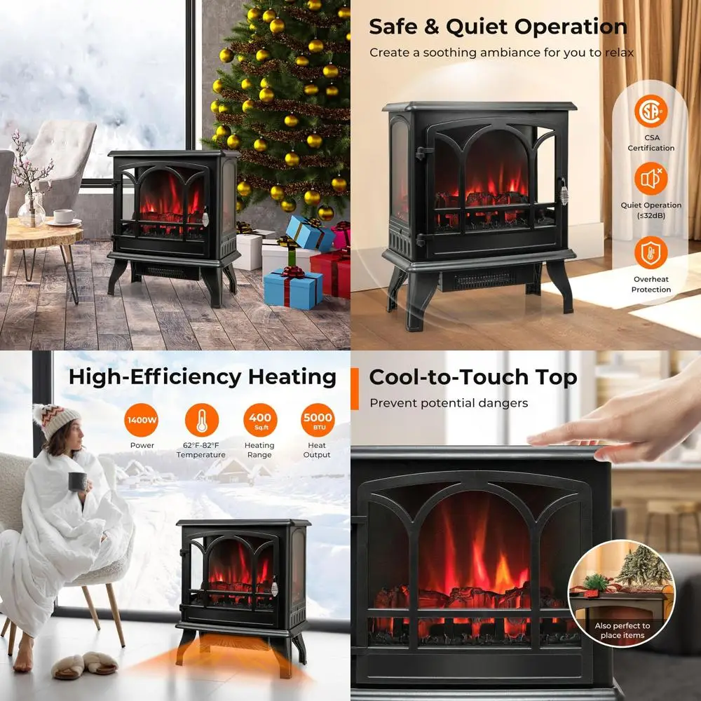 

Электрический камин-обогреватель 1400 Вт с 3 уровнями пламени, таймером на 6 часов, пультом ДУ и защитой от перегрева