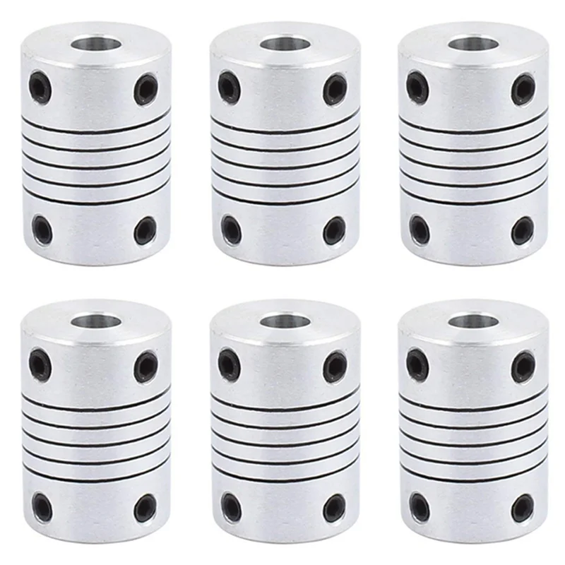 A93E-6Pcs Acoplamiento de eje de 6Mm a 8Mm 25Mm de longitud 18Mm de diámetro Acoplador de Motor paso a paso Conector de junta de aleación de aluminio