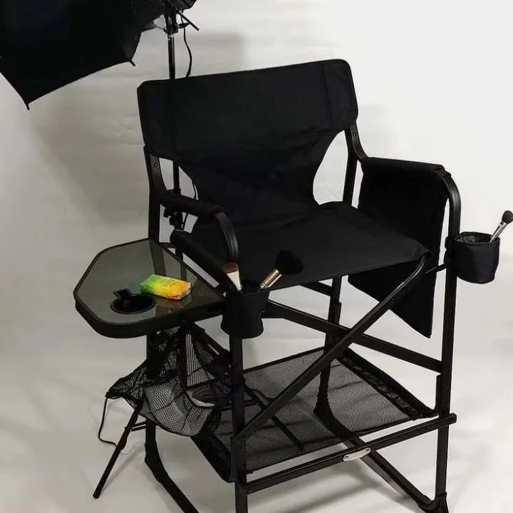 Tall aluminum folding chair for hairdressers, makeup artists, portable, easy to assemble, rain cap, thermal pad