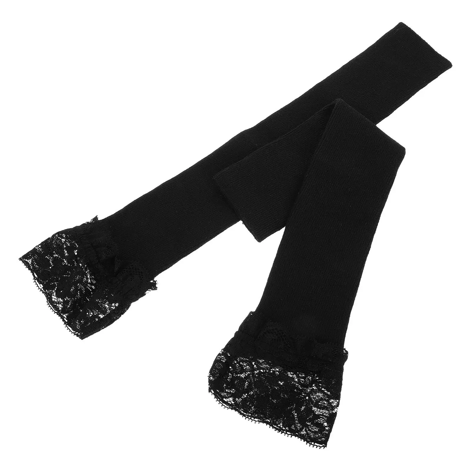 

1 пара черных вязаных кружевных митенок без пальцев, длинные перчатки-нарукавники для женщин, зимние модные стильные теплые рукава-накладки