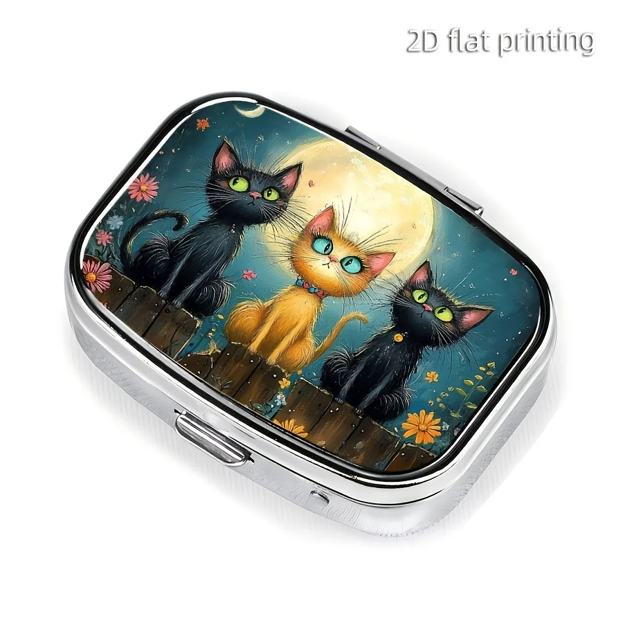 

1pc Cute Cats Portable Medicine Pill Case, Travel Multi-Functional Pill Box for Purse & Pocket, Cute Metal Medicine Pill Organizer Box