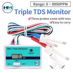 Monitor TDS Potrójny miernik TDS PPM Tester jakości wody 0-9990 PPM do akwariów Hydroponika Woda pitna 3/1 Sonda Opcjonalnie