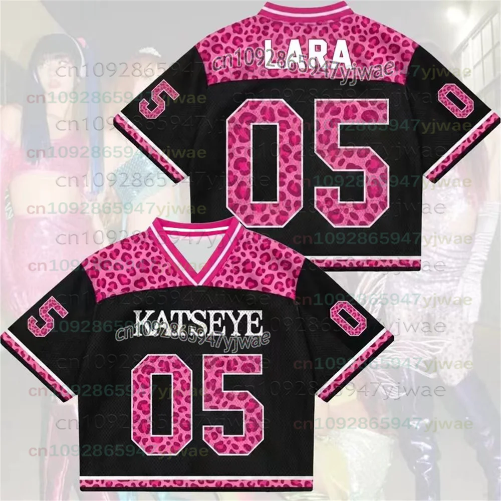 KATSEYE Konzert Unisex Jersey Rosa Leopardenmuster Streetwear Yoonchae Lara&Sophia Daniela Fans T-Shirt Herbst Herren Damen T-Shirts Oberteile – Detail 4
