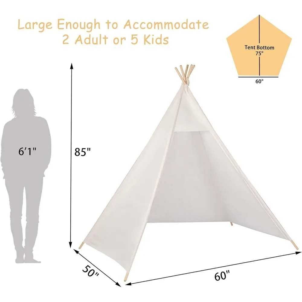 Grande tente tipi pour adultes, tente de jeu avec sac de transport, tente en toile à 5 côtés pour enfants, tentes intérieures et extérieures, 7 po