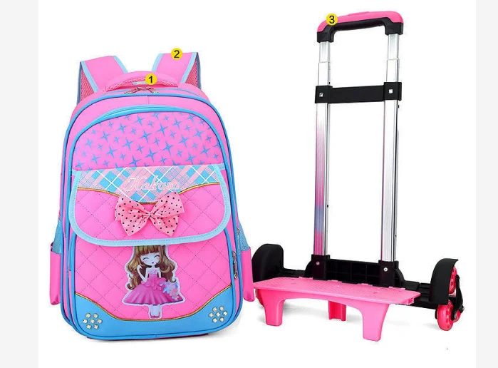 Girl\'s School Rolling backpack set with handbag School Trolley Bag School Wheeled backpack School bag on wheels Trolley Satchel