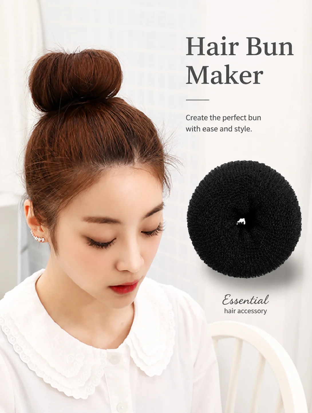 3PCS Hair Donut Shaper Set Sponge Bun Maker for Women Girls Kids - Small Medium Large Sizes with Black Pins Messy Bun Styling To