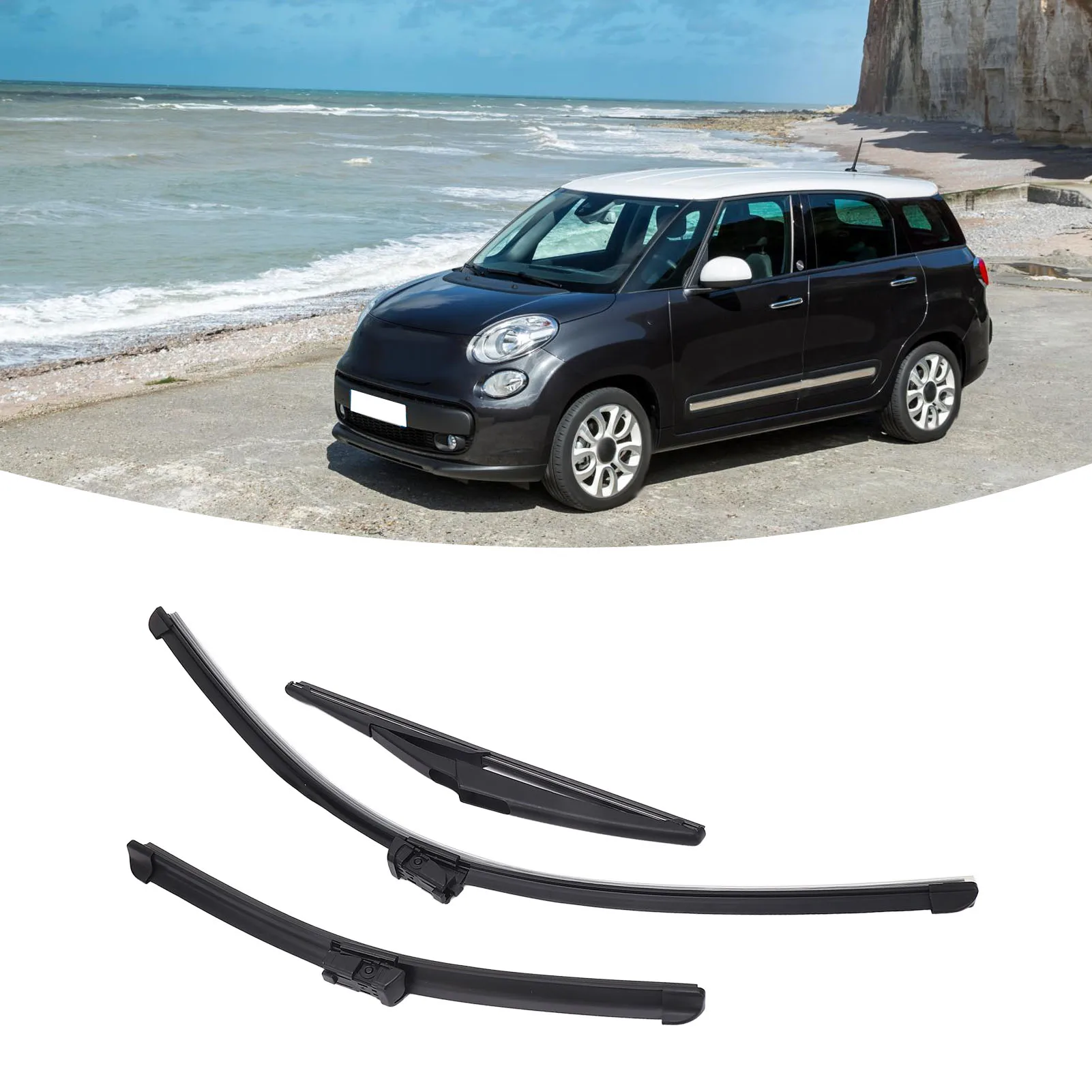 Front Rear Windscreen Wiper Blades Soft Rubber Windshield Rain Brushes Replacement for Fiat 500 500C 500L 2009 to 2023