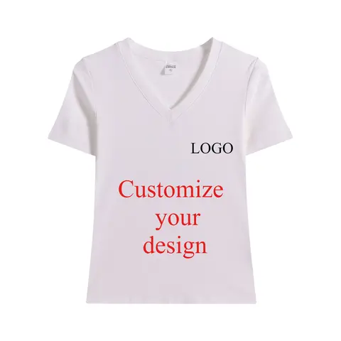 Customized Your Design 230G Cotton Summer Womens T-shirts High Quality Hottie Girl V-NECK Fashion Short Sleeve Shirts DIY LOGO