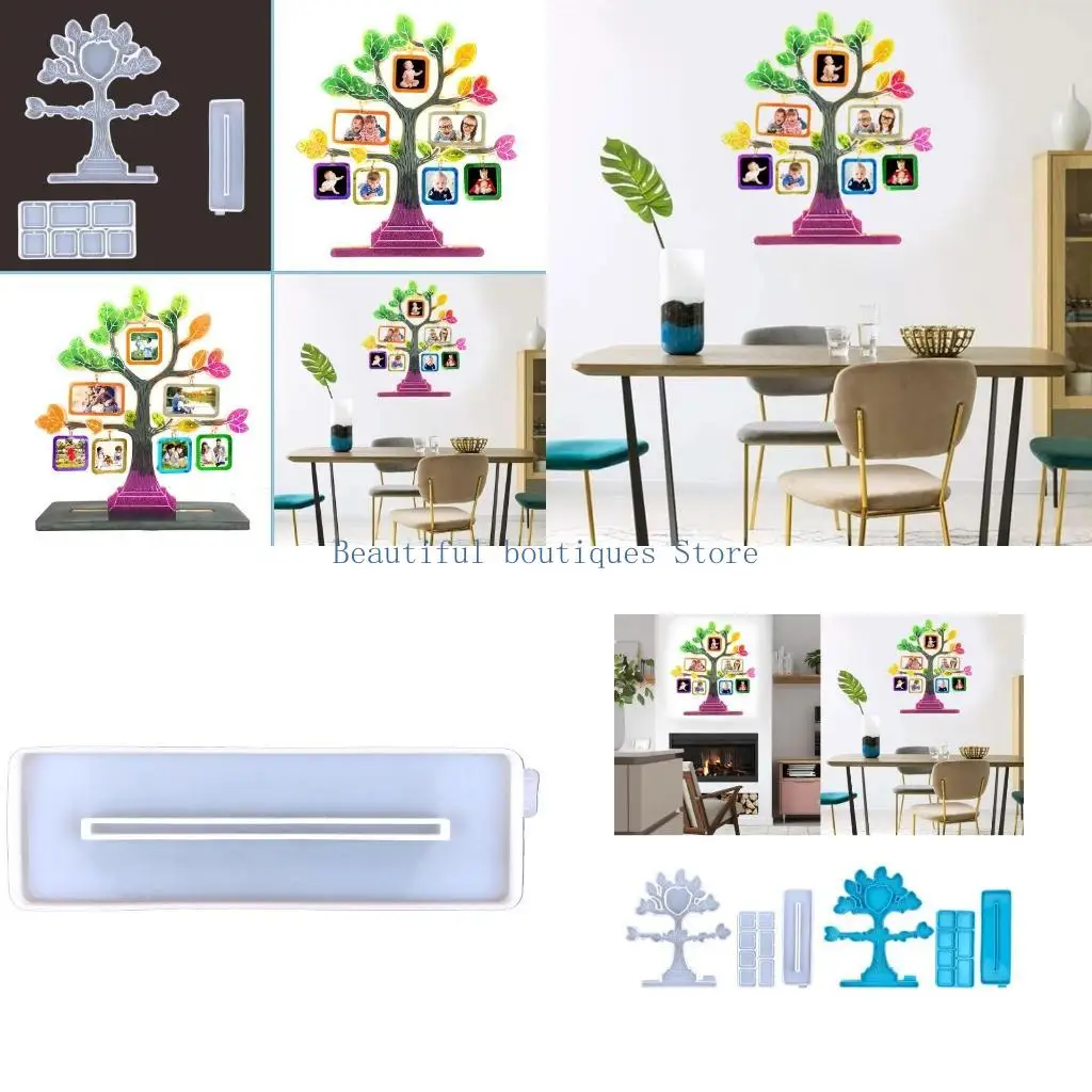 u4lf صورة إطار شجرة معلقة قلادة راتنج الايبوكسي القالب زخارف سطح المكتب سيليكون قالب الحلي الحاوية الحلي