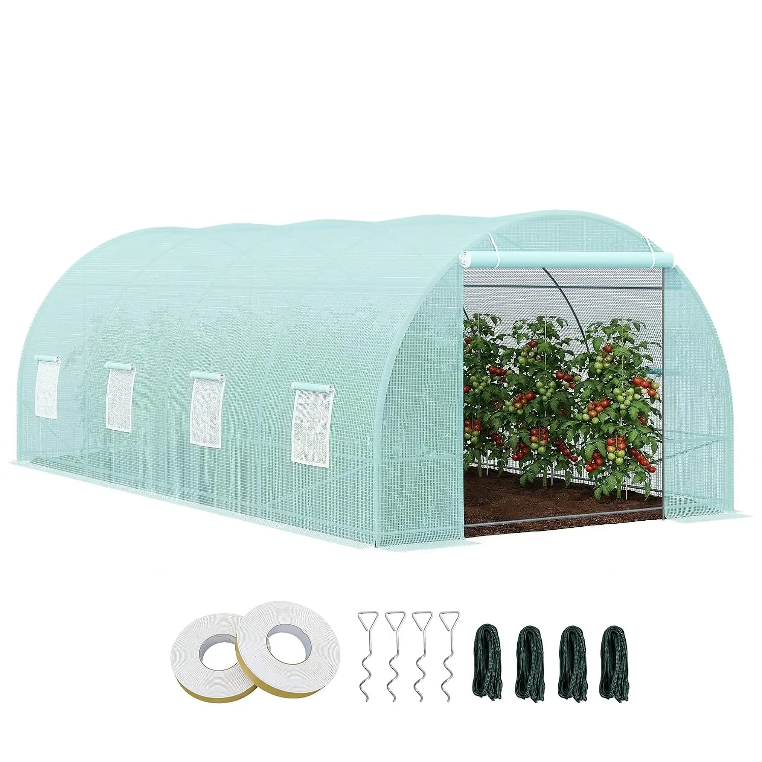 20' x 10' x 7' Walk-in Tunnel Greenhouse Zippered Door Green