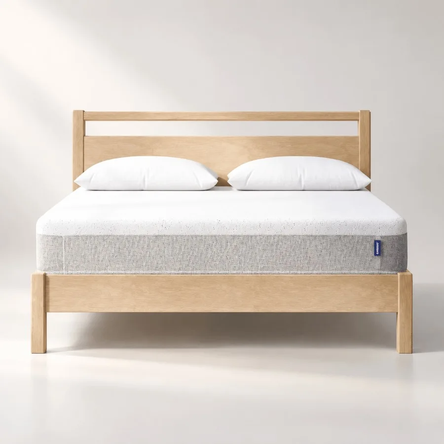 Queen mattress for bedroom use, copper-infused cooling gel memory foam, gray, medium firm with pressure relief and fiberglass-f