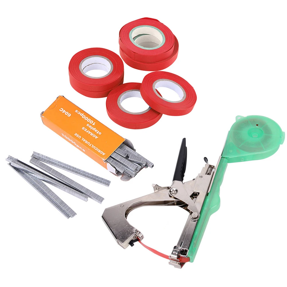 Garden Plant Branch Hand Tying Staples +Tapener +Tapes Binding Machine for Flower Vegetables Vines Garden Plant Tying tapetool