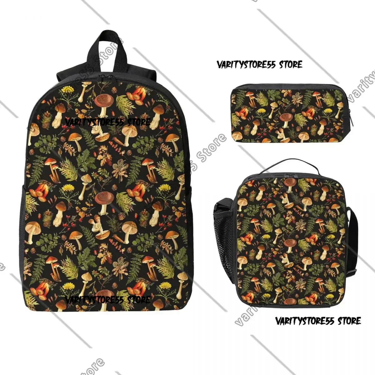 

Thanksgiving Mushrooms Harvest Botanical Night Garden Backpack Boys Girls BookBag School Bag 3ps Insulated Lunch Bag Pencil Case