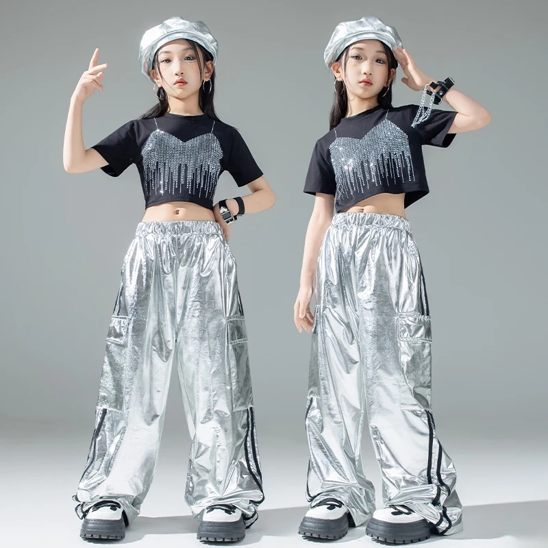 

2025 New Girls Jazz Dance Costume Kpop Outfit Kids Cool Hip Hop Clothing Children'S Street Suits Stage Performance Wear DW10707