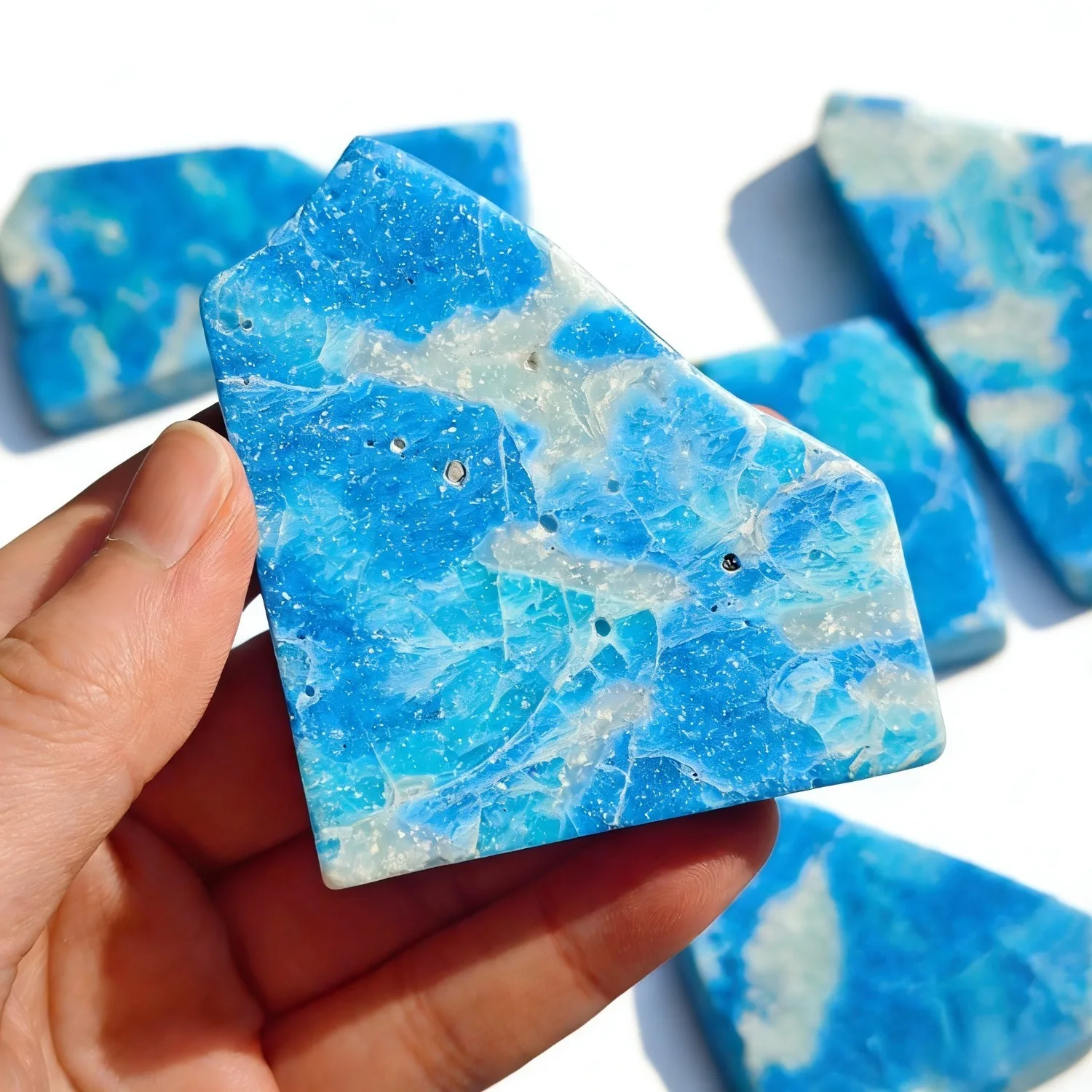 

1pc Dominican Larimar Crystal Slice with Blue & White Marbled Pattern, Bohemian Style Home Decor, Perfect Holiday Gift for Easte