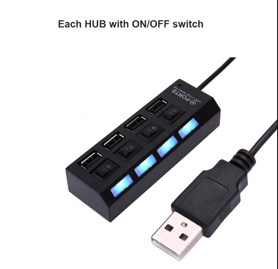 HUB USB de alta velocidade 4/7 portas USB HUB 2.0 adaptador expansor multi USB divisor extensor múltiplo com interruptor de lâmpada LED para PCLaptoP