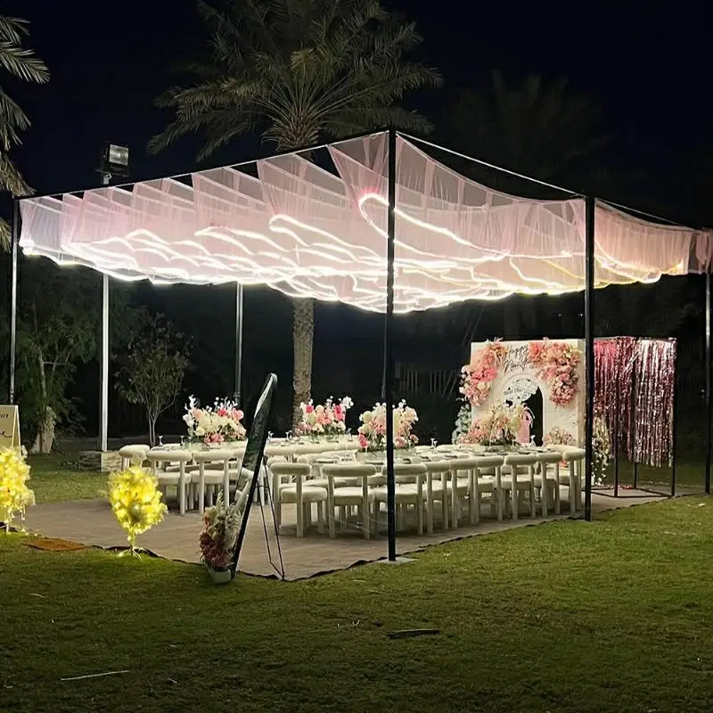 

Wedding Ceiling Gauze curtains,Glowing Waves Props, Hanging Gauze With String Lights, Korean style for Party Stage Hall 20Meters