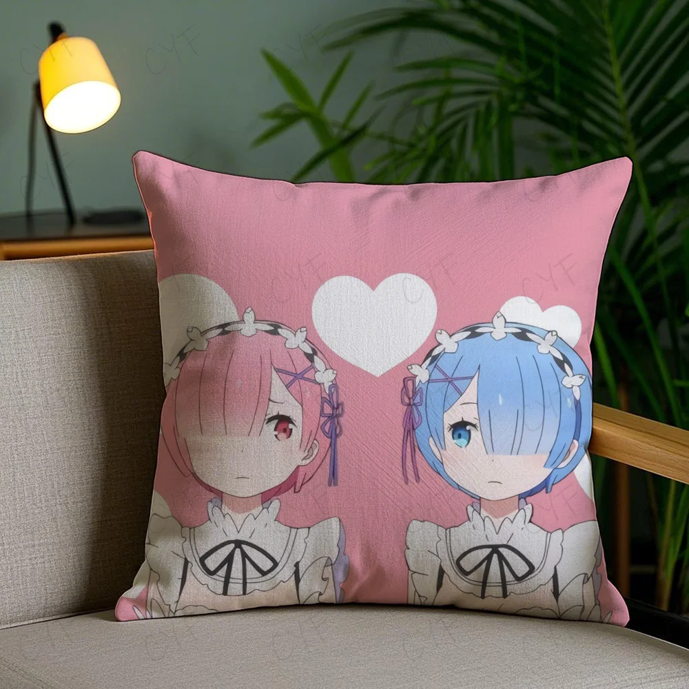 Anime Re Zero Pillow Case Anti-dustmite Pillowcase Invisible zipper silky short plush Sofa cushion cover