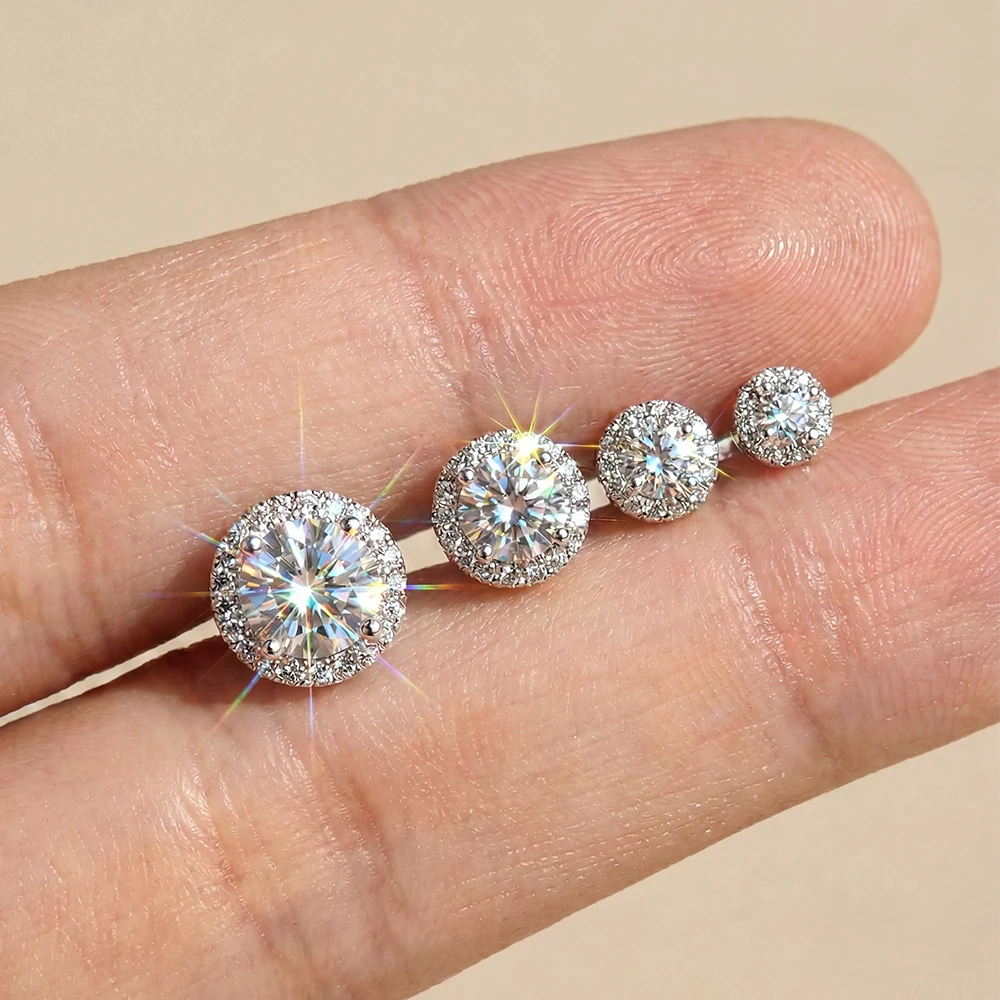 Aide 1 Stück 925 Sterling Silber Moissanit Halo Piercing Ohrstecker mit Schraubverschluss, rund, für Knorpel, 2-4 mm, für Damen und Herren – Detail 19