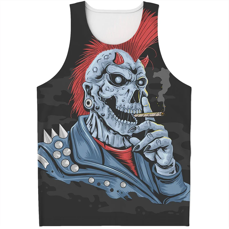 

Funny 3D Skull Print Men Tank Top Fashion Casual Sleeveless Shirts Hip Hop Trend Street Tee Summer Loose Breathable Man Gym Vest