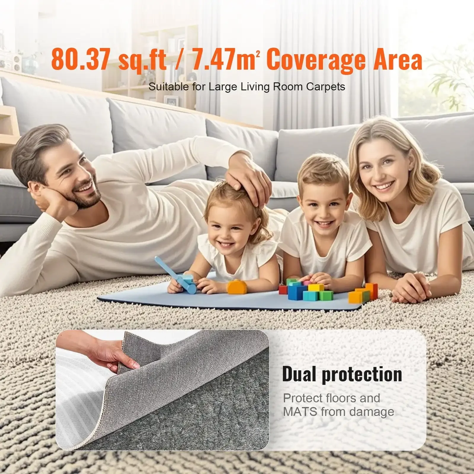 Non Slip Rug Pad Gripper 8' x 10' Carpet Mat 0.24" Thick for All Floor