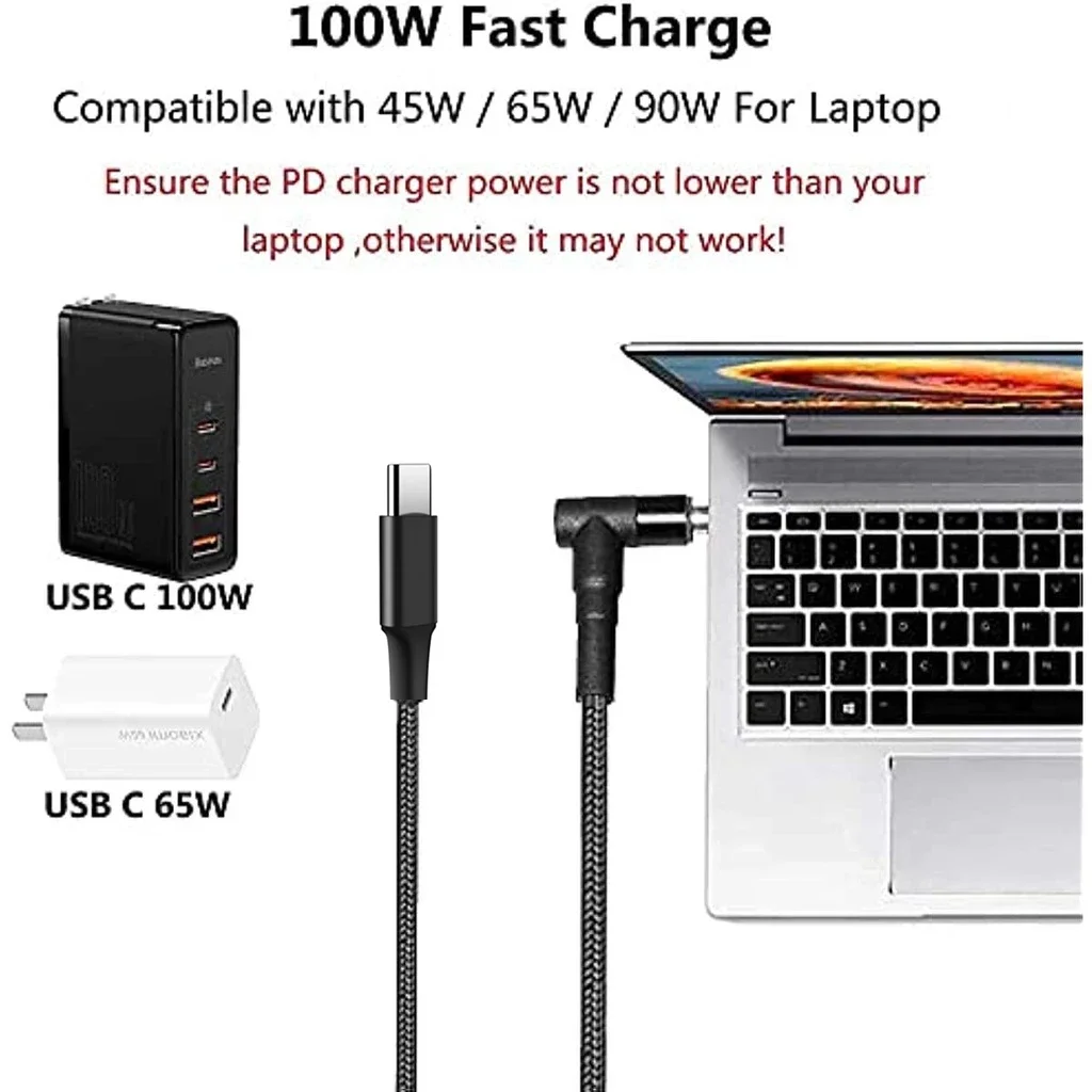 100W Type C to 5.5x2.5mm Male Converter Cable DC Notebooks USB C PD Fast Charging Cord for Asus Lenovo Toshiba Laptop (18-20V)