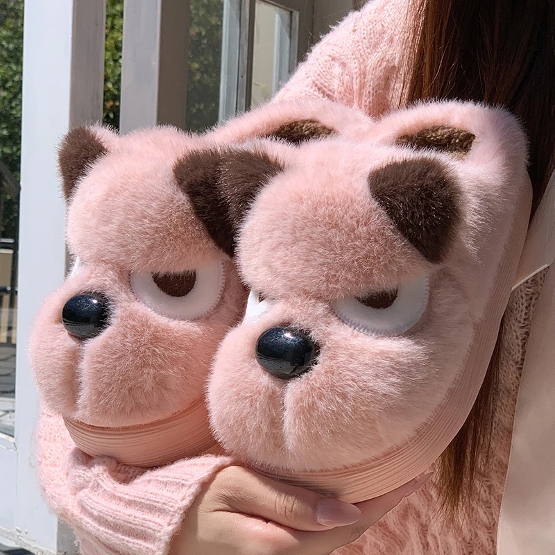 Pantoufles de maison de chien de dessin animé pour femmes, chaussures chaudes à semelle épaisse et a