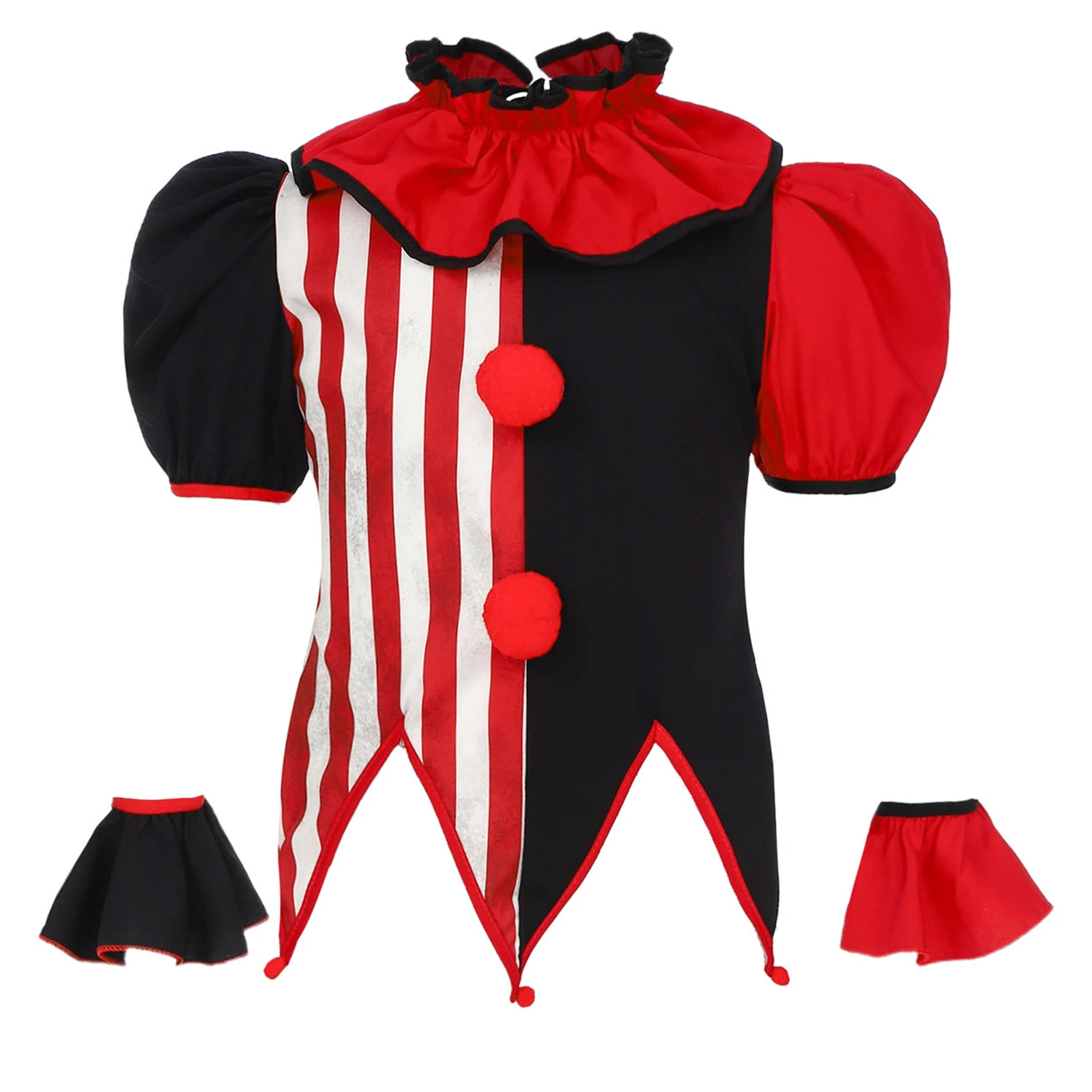 Sukienki dla dziewczynek, klaun, cyrk, paski, karnawał, występ, przebranie na Halloween, kostium cosplay, falbana z ząbkowanym brzegiem, warstwowa spódnica z falbanami