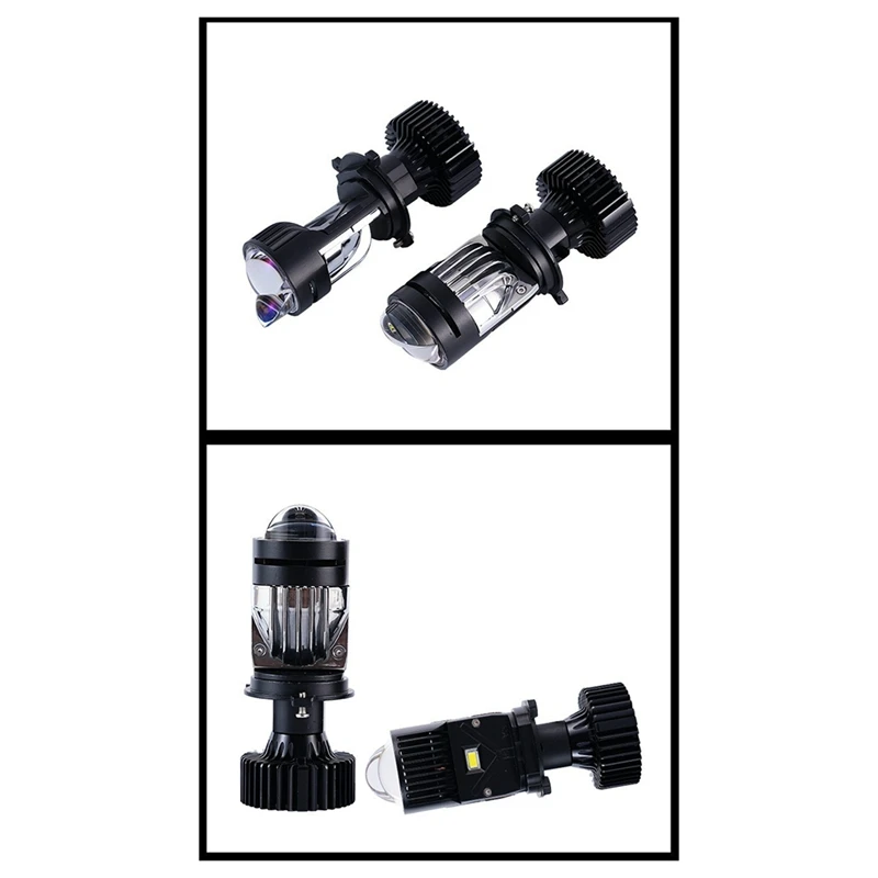 ABBN-H4 LED Projector Headlight Bulb Dual LED Lens Mini Projector Laser Y3 Tri-Color High/Low Beam 55W Turbo Fan