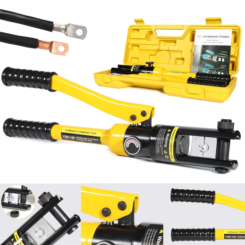 12 Tons Hydraulic Crimping Tool w 10 Dies for Cables & Stainless Steel Battery Terminal Wire Rope Crimper Kit with Portable Case