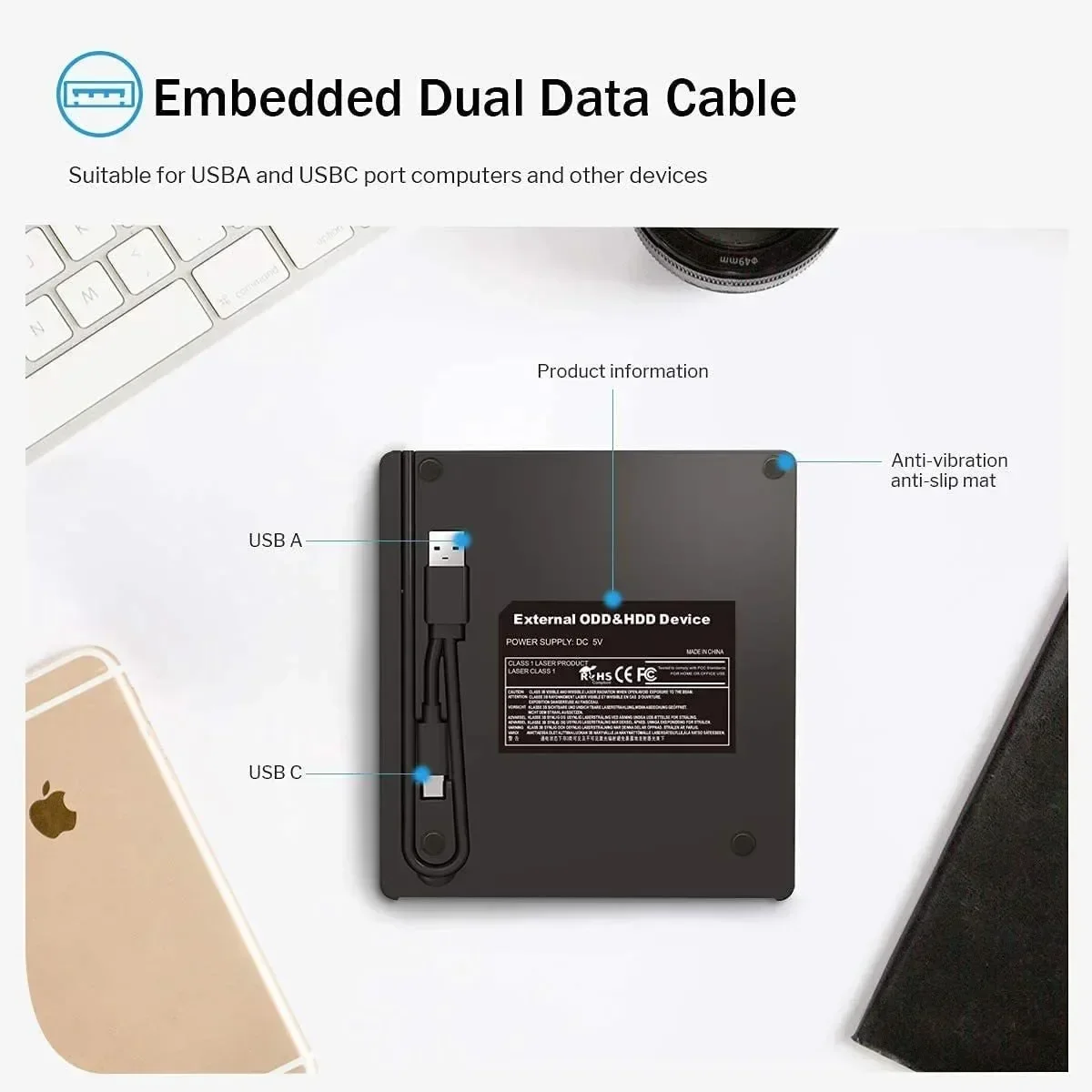 7 em 1 USB 3.0 Tipo C Unidade de CD/DVD Externa Leitor Portátil Escritor Unidade de Disco Óptico Queimador de CD para Desktop Mac Windows Linux