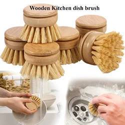 Bamboo Dish Brush Head Soft Sisal Bristle Dish Natural Washing Brush Kitchen Wooden Dish Scrubber Cleaning Brush 1.89×1.57in