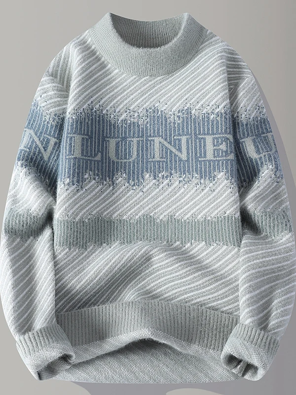 

Men's round Ne Knitwear Long Sve Embroidered Warm Casual Top Faionable Autumn Winter New Sle Inner Wear for Teens St...