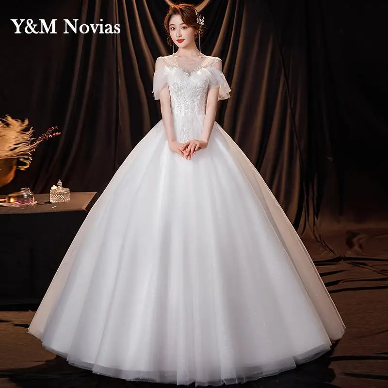 Izoy-Vestido De novia De media manga con cuello redondo, traje De princesa De ilusión, talla personalizada, 2023