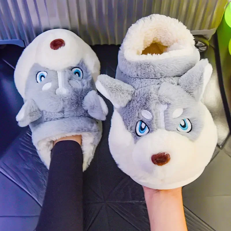 Cotton Slippers Women Winter Warm Shoes Plush Lining Indoor Couple Slides Platform High Top Snow Boots Female Male Home Slipper