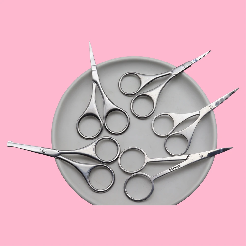 กรรไกรตัดแต่งทรงผม สแตนเลสสีเงิน 1 ชิ้น ผิวกระจก สำหรับตกแต่งเล็บ คิ้ว จมูก หนวด เครา หนังกำพร้า ทำเล็บ