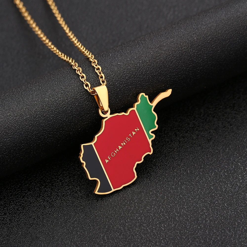 New Afghanistan Map Flag Pendant Necklace Stainless Steel Gold/Silver Color Afghan Jewelry for Women Men Girl