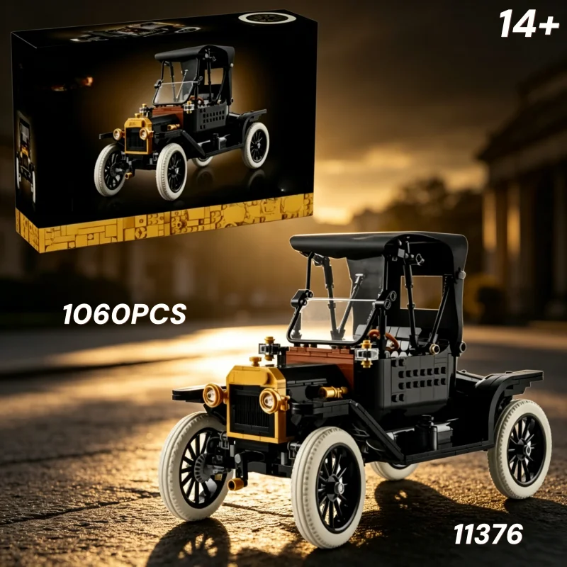 Nouveauté 2026 : Blocs de construction mécaniques de voiture vintage de type T, 1060 pièces, 11376, jouets éducatifs à assembler pour cadeaux de festival