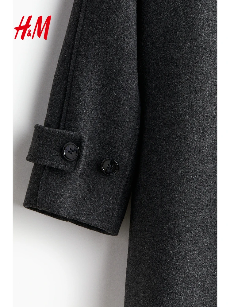 Płaszcz wełniany damski H&M, zimowy, luźny, prosty, modny, ciepły, do kolan, klasyczny płaszcz przeciwdeszczowy 253843