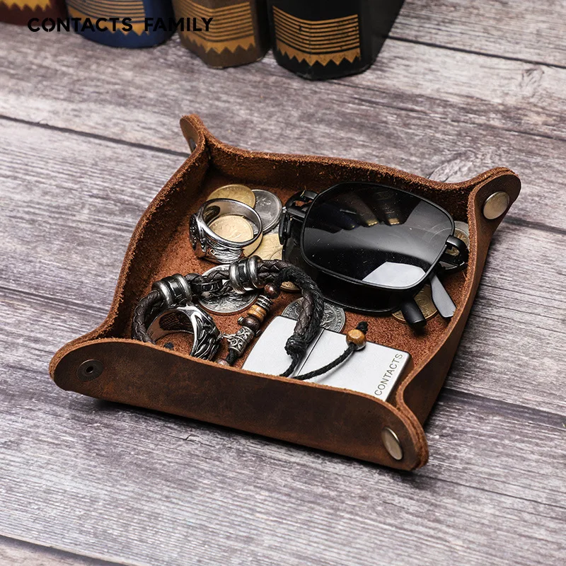 Bandeja organizadora de cuero plegable para mesita de noche, caja de almacenamiento, organizador de cuero, bandeja multiusos para billeteras y llaves, para mesa de entrada