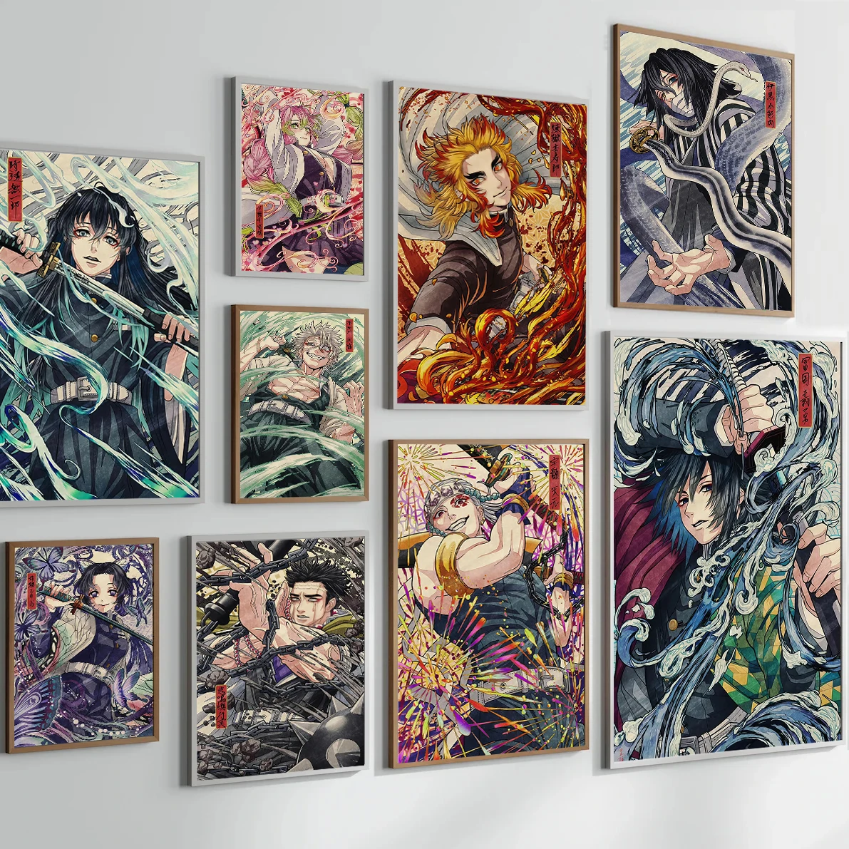 D-Demon Slayer Corps Self-adhesive Poster Tanjiro Anime Tengen Uzui Wallpaper Figures HD Decor Home Decoration Painting Kid Gift