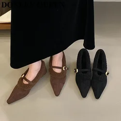 2025 New Winter Shoes Women Thin Low Heel Pumps Fashion Brand Elegant Pointed Toe Shallow Mary Janes Shoes Warm Fur Loafer Mujer