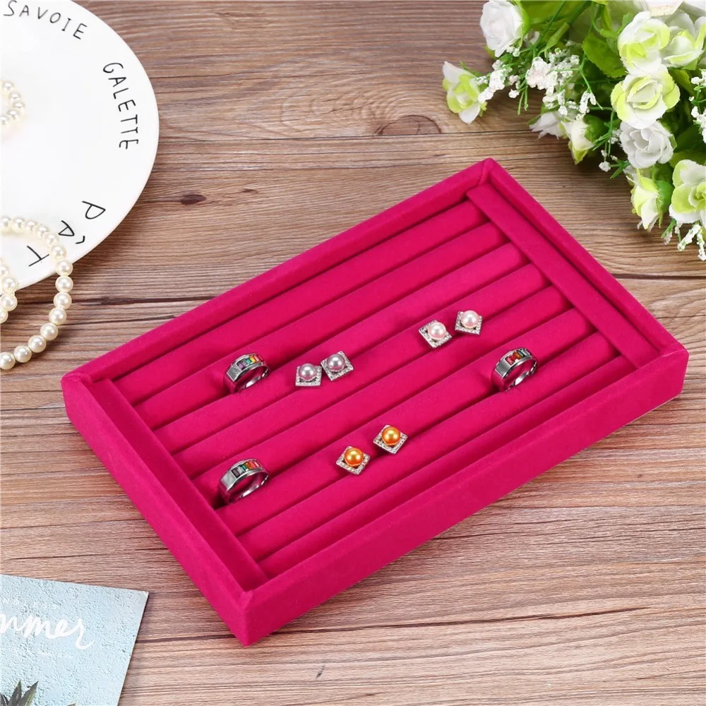 

Practical Velvet Material Ring Display Tray Red Color 7 Slots Design Ring Holder Ring Organizer Home Organization