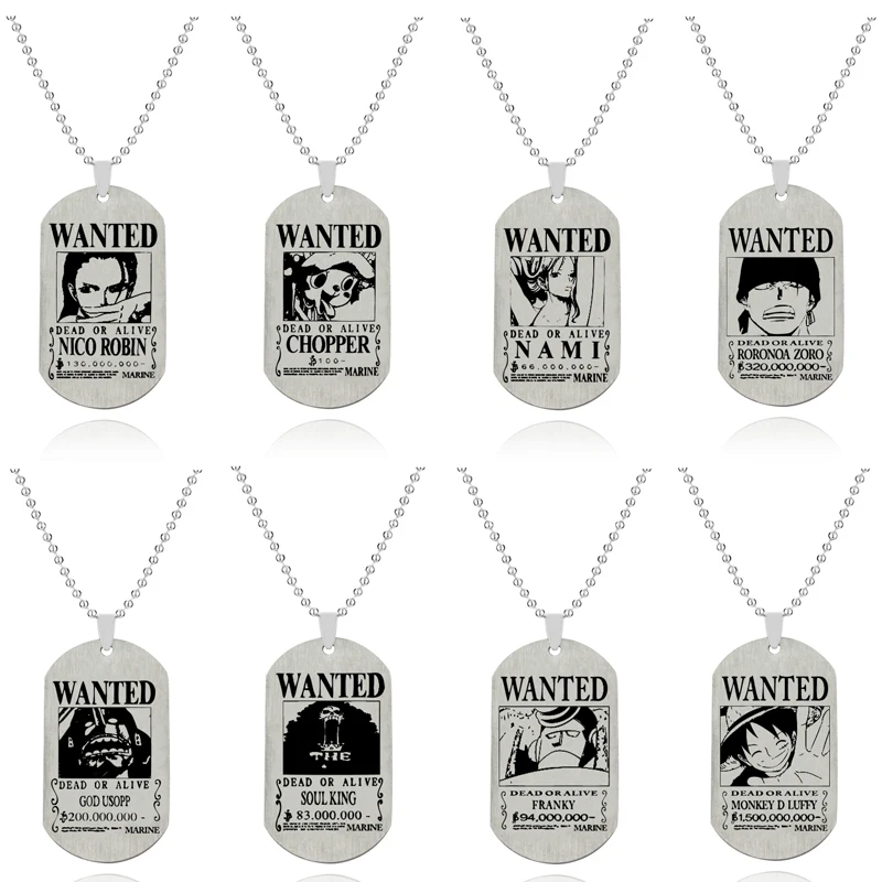 Anime Necklace Luffy Ace Chopper Zoro Sanji Wanted Pendant Men Women Couples Necklace Fashion Accessories Xmas gift ﻿