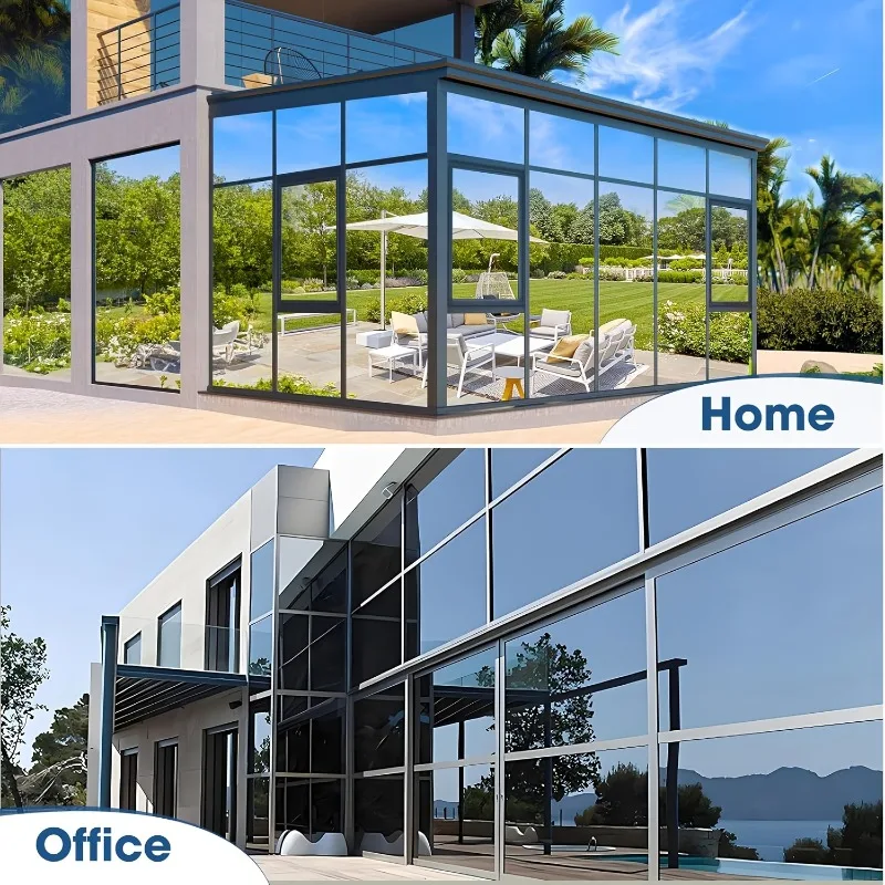 1 Roll Silver One Way Privacy Window Film Reflective Mirror Daytime Heat Control Static Cling Removable for Home Office Glass