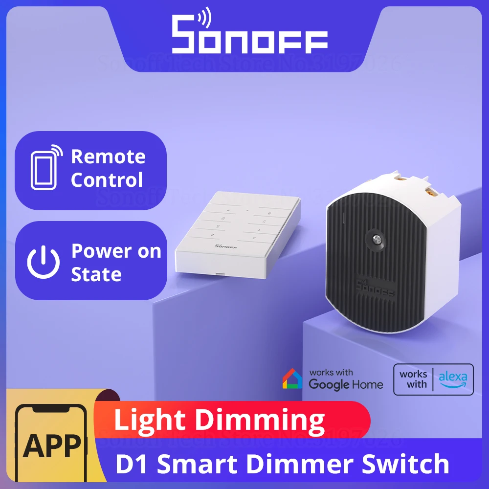 SONOFF D1 Smart Light Dimmer 433Mhz RF Switch Light Brightness Adjustable with Remote  eWeLink Voice Control Google Home Alexa