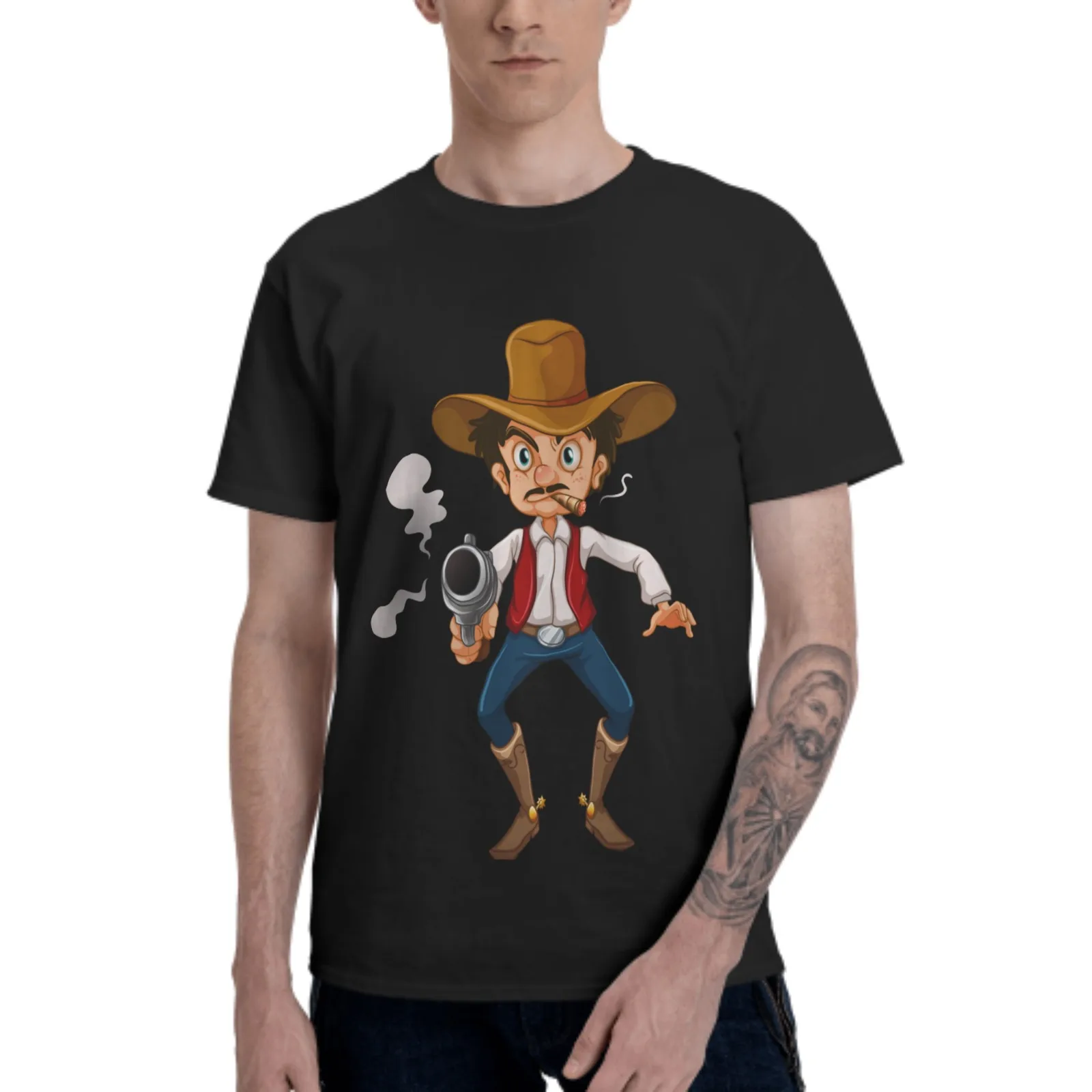 

Cowboy Two colors of men's T-shirt- Short Sleeve Crew Neck Soft Fitted Tees S - 6XL Fresh Classic Basic Tshirts